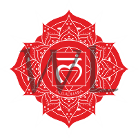 Čakra symbol samolepa tvarovaná 5 cm 1. čakra červená