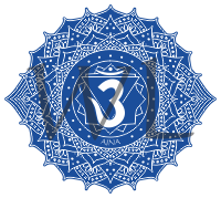 Čakra symbol samolepa tvarovaná 13 cm 6. čakra tmavě modrá